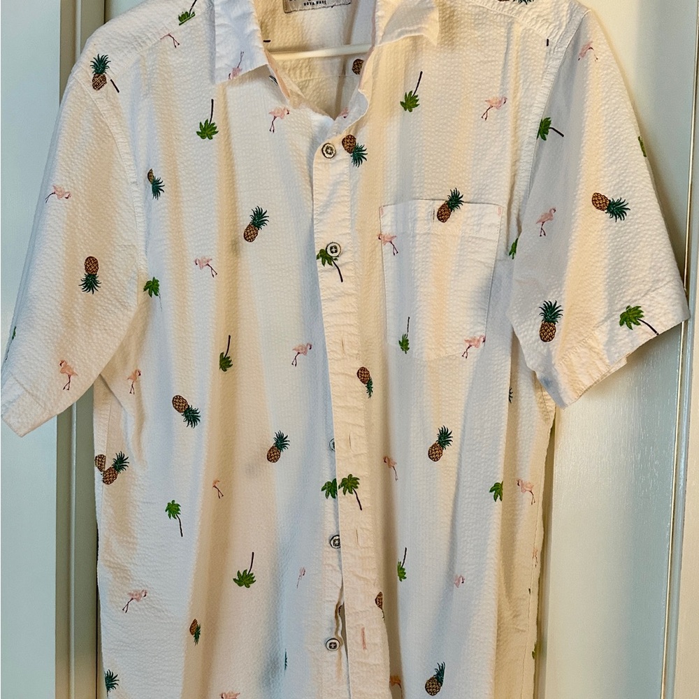 Tommy Bahama White Shirt with Pineapple and Palm Print